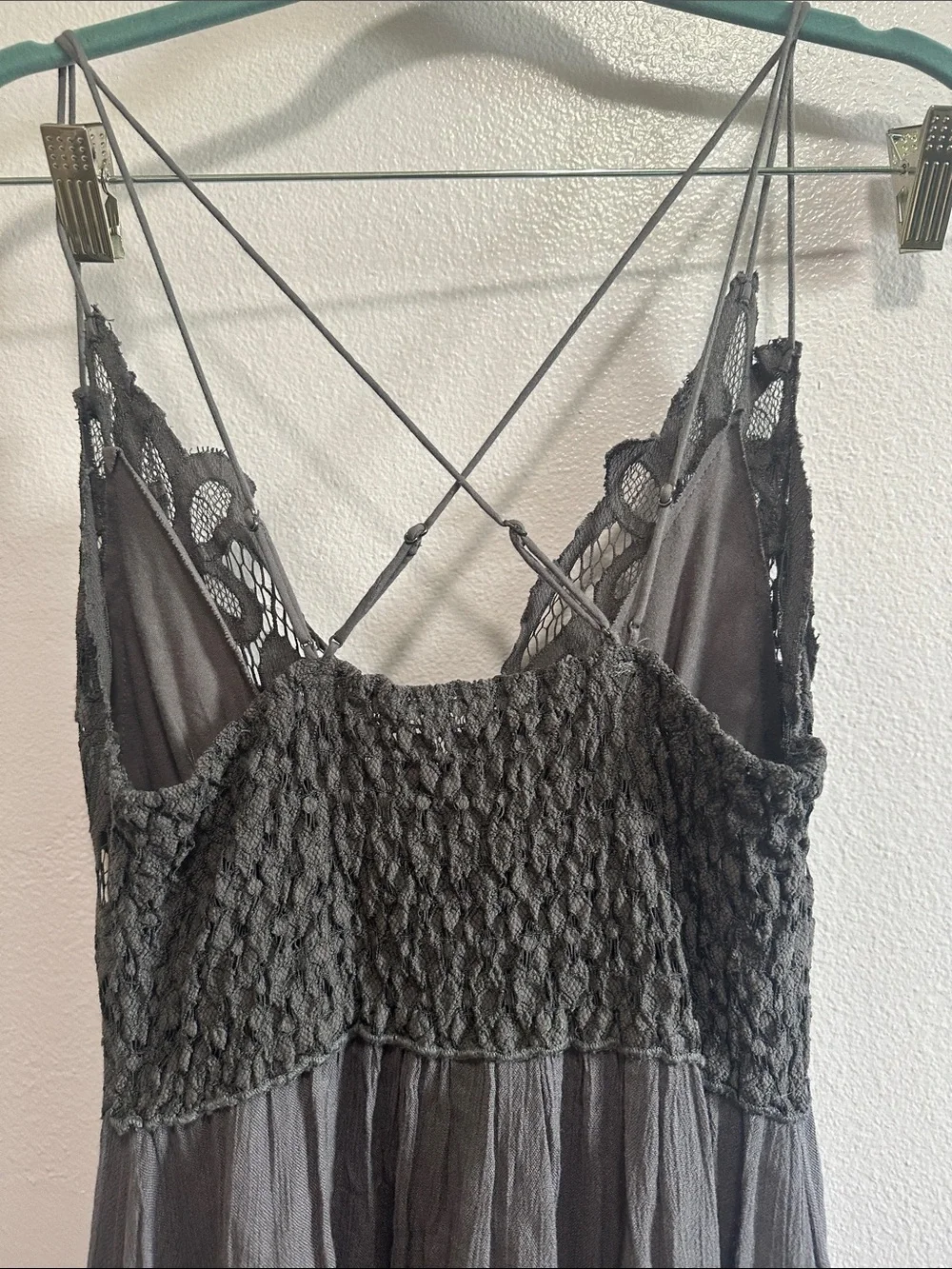 Free People Charcoal Crochet Bodice Slip Dress